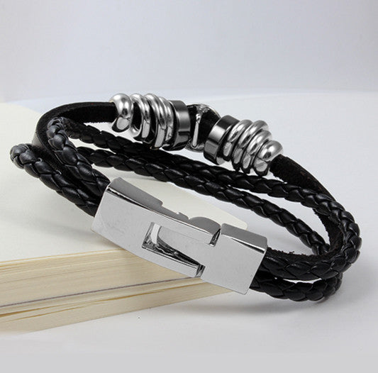 Real Leather Braided Stainless Steel Skull Bracelet - FREE Shipping