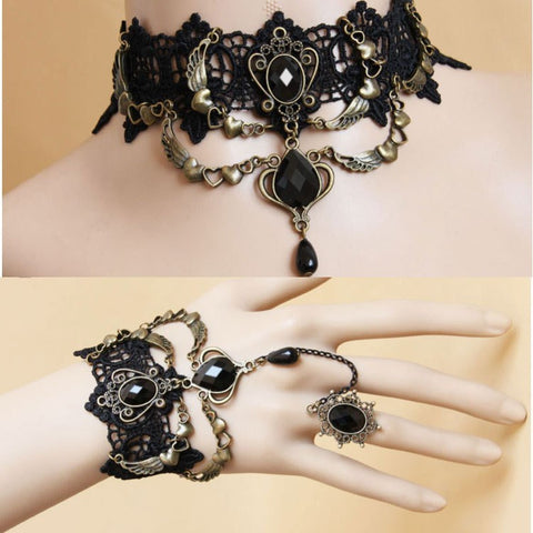 Black Lace Choker Bracelet and Ring