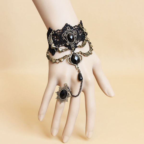 Black lace bracelet and ring set