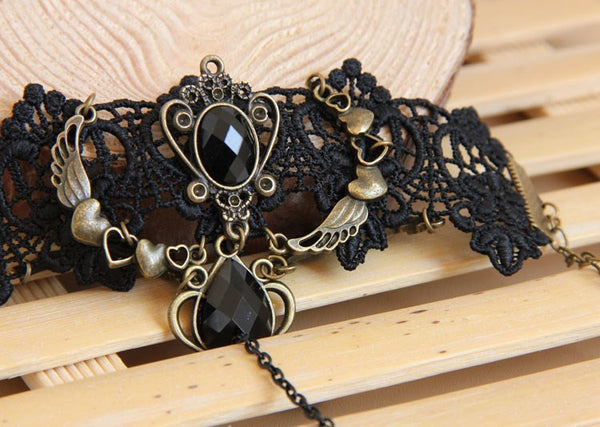 Black lace choker with jewels