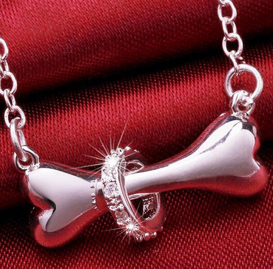 Silver 18 Inch Dog Bone & Ring Necklace - FREE Shipping