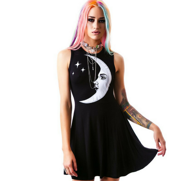 Black Sleeveless Moon Star Dress - FREE Shipping