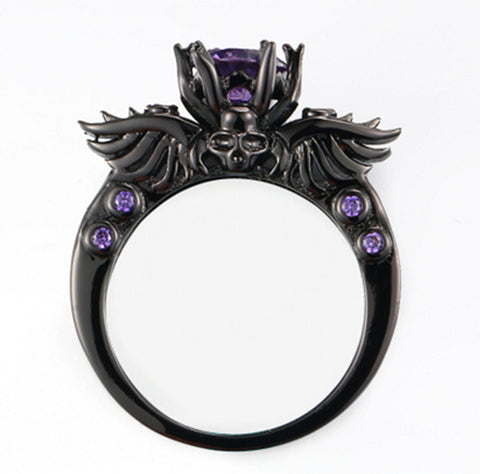 Purple Crystal Winged Skull Ring - FREE Shipping