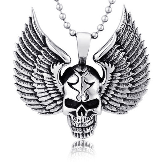 Surgical Grade Stainless Steel Winged Skull Pendant - FREE Shipping