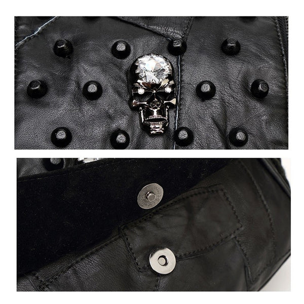 Real Leather Shoulder Bag with Skull and Rivets Applique - FREE Shipping