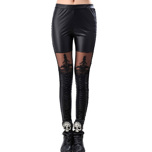 Faux Leather Gothic Style Laced front Leggings-FREE Shipping