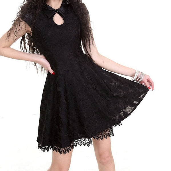 Gothic Leather and Lace A Line Dress