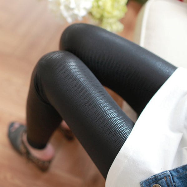 Faux Leather Shiny Snakeskin Pattern Leggings-FREE Shipping