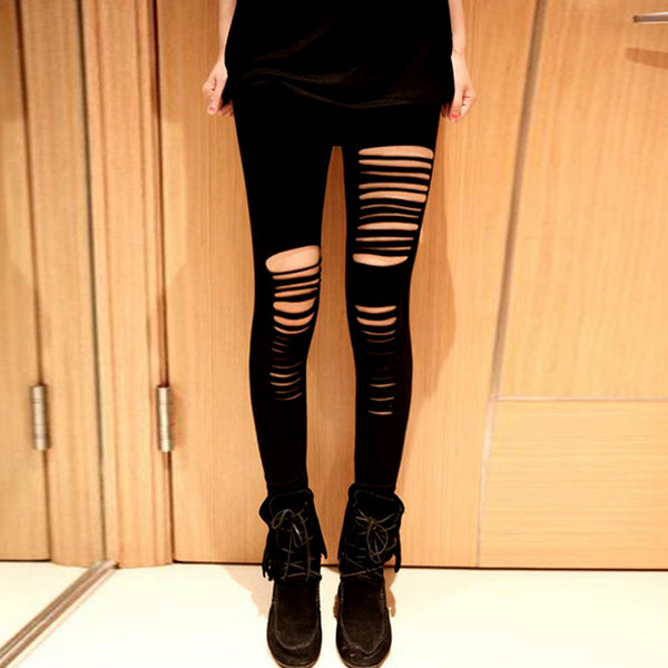 Black Ripped Style Leggings-FREE Shipping